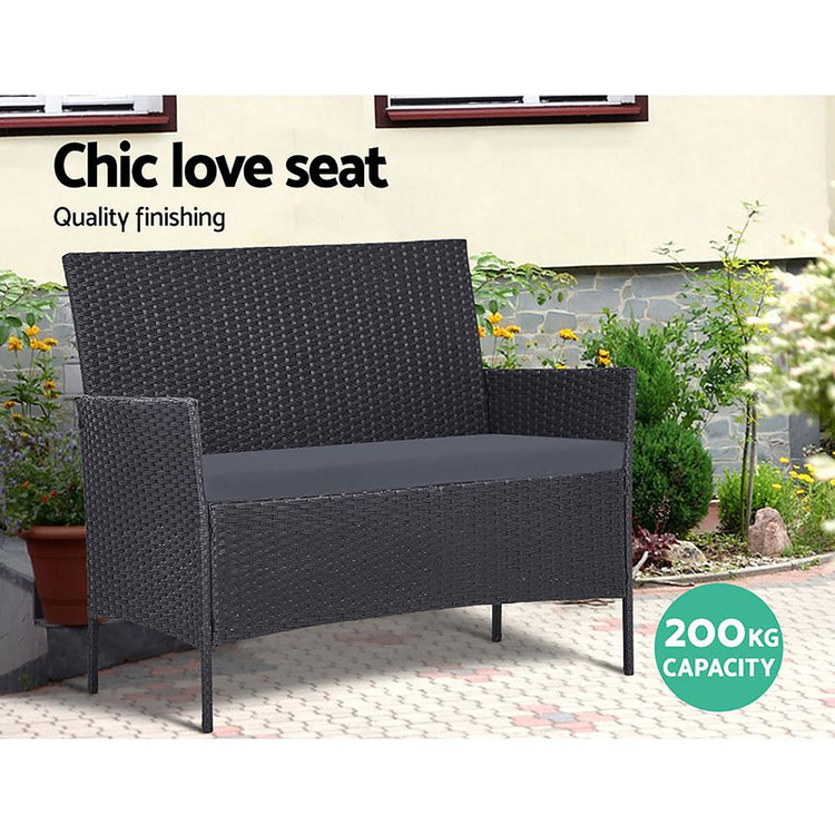 Outdoor Wicker Lounge Setting Grey - With Storage Cover