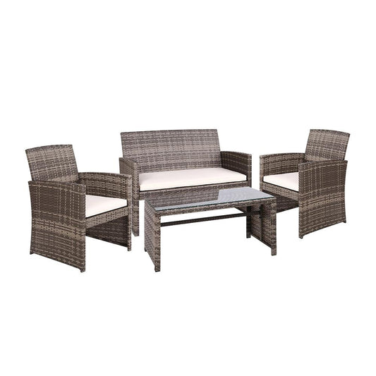 Outdoor Wicker Lounge Setting Mixed Grey - With Storage Cover