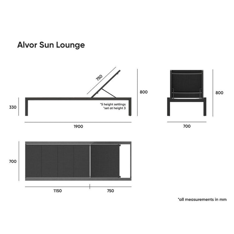 Sun Lounges - Alvor Sun Lounge - Charcoal - Dark Grey Mesh