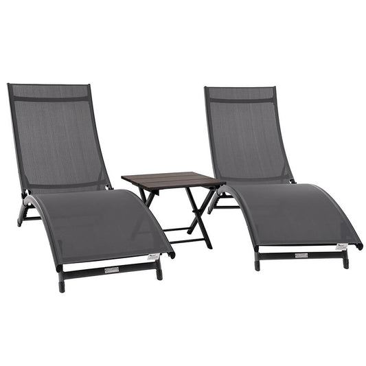 Sun Lounges - Coral Springs Lounger 3 Pc Set - Aluminum - Grey On Matte Black