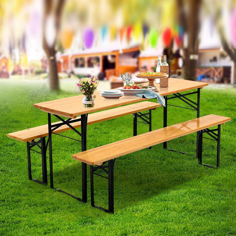 Wooden Outdoor Foldable Bench Set - Natural